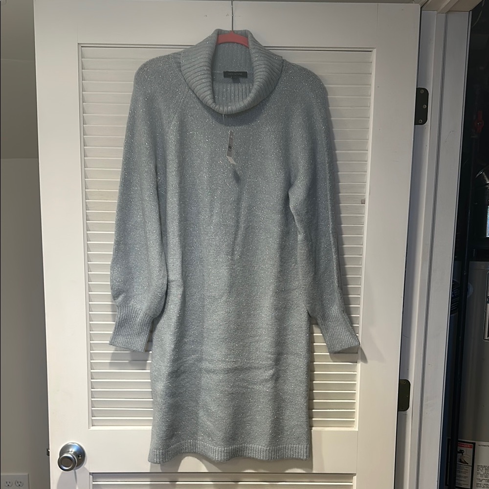 Ann Taylor Gray Midi Dress with Cowl Neck and Long Sleeves